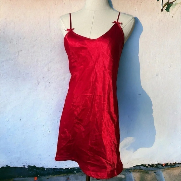 La Senza Y2K red  coquette bow detail satin mini slip dress S - Picture 1 of 5
